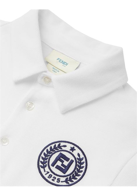 FENDI KIDS Polo In Piquet Di Cotone Bianco Gesso Con Bollo Blu - FENDI KIDS Novità