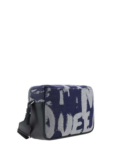 ALEXANDER MCQUEEN Borsa a Tracolla In Denim McQueen Graffiti Indaco - ALEXANDER MCQUEEN Nuovo