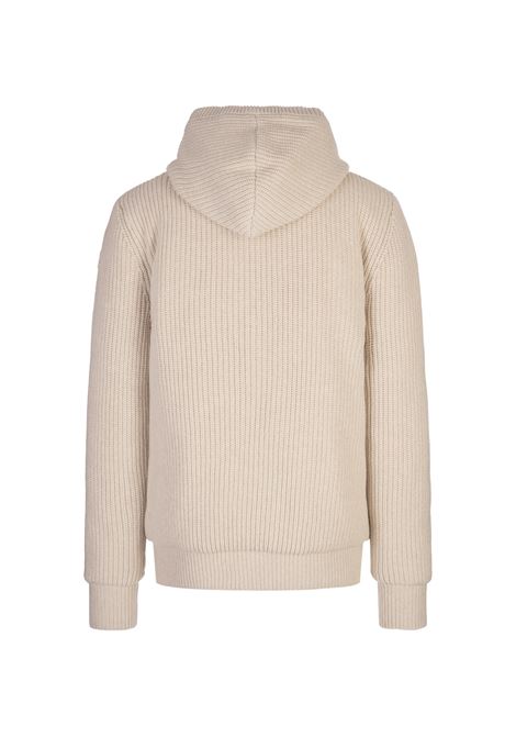 MONCLER Felpa Reversibile Con Zip e Cappuccio In Misto Lana Beige Chiaro - MONCLER Outlet