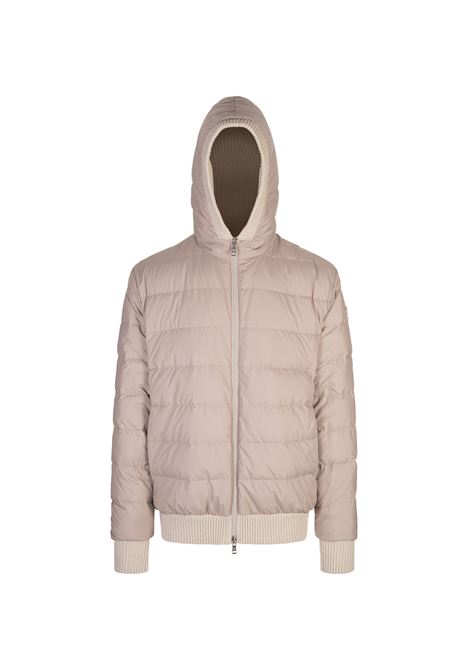 MONCLER Felpa Reversibile Con Zip e Cappuccio In Misto Lana Beige Chiaro - MONCLER Outlet