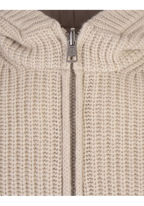 MONCLER Felpa Reversibile Con Zip e Cappuccio In Misto Lana Beige Chiaro - MONCLER Outlet