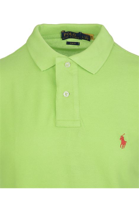 RALPH LAUREN Polo in Piquet Slim-Fit Verde Chiaro e Rossa - RALPH LAUREN Offerte