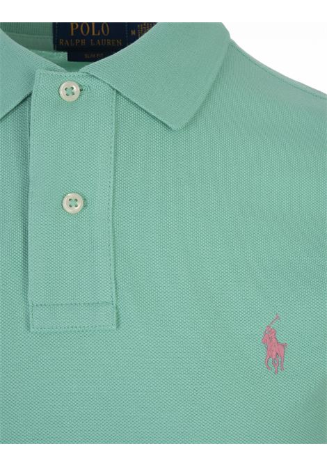 RALPH LAUREN Polo in Piquet Slim-Fit Verde Tramonto e Rosa - RALPH LAUREN Hotsell