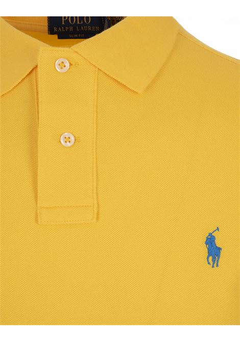 RALPH LAUREN Polo in Piquet Slim-Fit Giallo Oasi e Blu - RALPH LAUREN Negozio