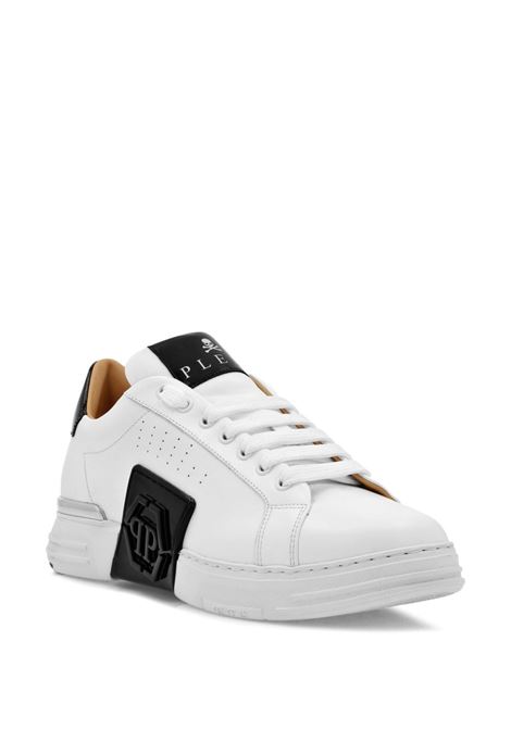 PHILIPP PLEIN Low-Top Leather Sneakers Phantom Kick$ Bianche - PHILIPP PLEIN Italy