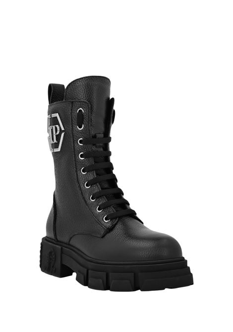 PHILIPP PLEIN Stivaletti Mid Flat In Pelle Embossed Nera - PHILIPP PLEIN Vendita Economica