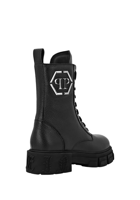 PHILIPP PLEIN Stivaletti Mid Flat In Pelle Embossed Nera - PHILIPP PLEIN Vendita Economica