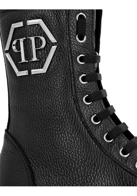 PHILIPP PLEIN Stivaletti Mid Flat In Pelle Embossed Nera - PHILIPP PLEIN Vendita Economica