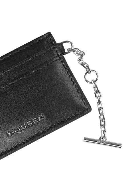 ALEXANDER MCQUEEN Portacarte Sling In Nero e Argento - ALEXANDER MCQUEEN In Linea