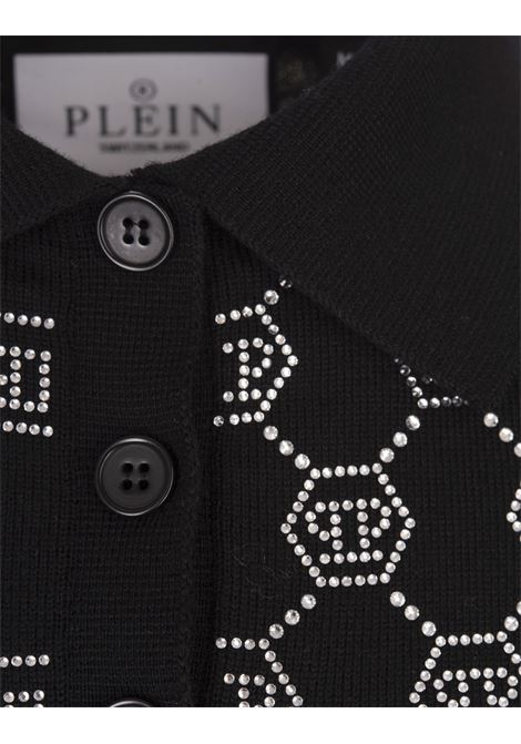 PHILIPP PLEIN Polo In Maglia Nera Con Monogram Di Strass - PHILIPP PLEIN Prezzo Ridotto