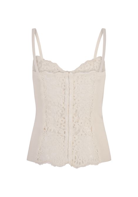 ERMANNO SCERVINO Top Bianco a Coste Con Pizzo Floreale - ERMANNO SCERVINO In Linea