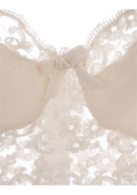 ERMANNO SCERVINO Top Bianco a Coste Con Pizzo Floreale - ERMANNO SCERVINO In Linea