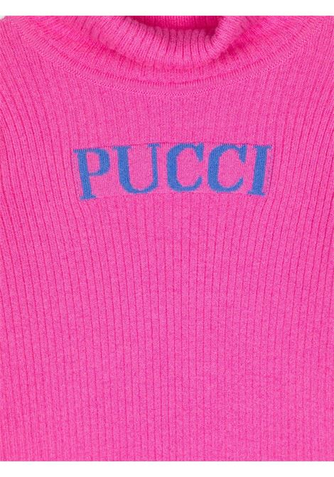 EMILIO PUCCI JUNIOR Maglione a Collo Alto Fucsia Con Logo - EMILIO PUCCI JUNIOR Moda