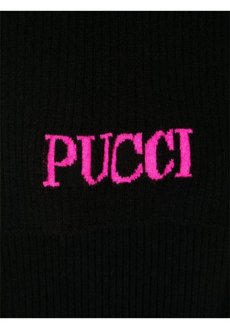 EMILIO PUCCI JUNIOR Sciarpa a Coste Nera Con Logo Fucsia - EMILIO PUCCI JUNIOR In Linea
