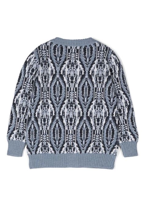 ETRO KIDS Cardigan In Lana Jacquard Azzurra Con Motivi Geometrici - ETRO KIDS Vendita