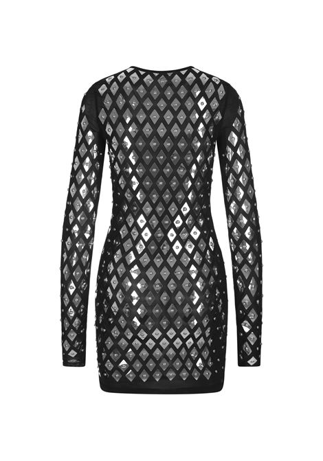 RABANNE Mini Abito Nero Con Rombi e Borchie All-Over - RABANNE Presa