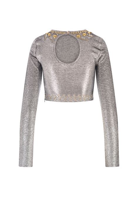 RABANNE Top Crop In Lame' Argento Con Borchie - RABANNE Online