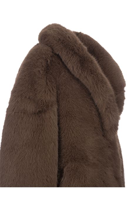 GIUSEPPE DI MORABITO Cappotto Lungo In Finta Pelliccia Marrone Con Spilla - GIUSEPPE DI MORABITO Negozio online di fabbrica
