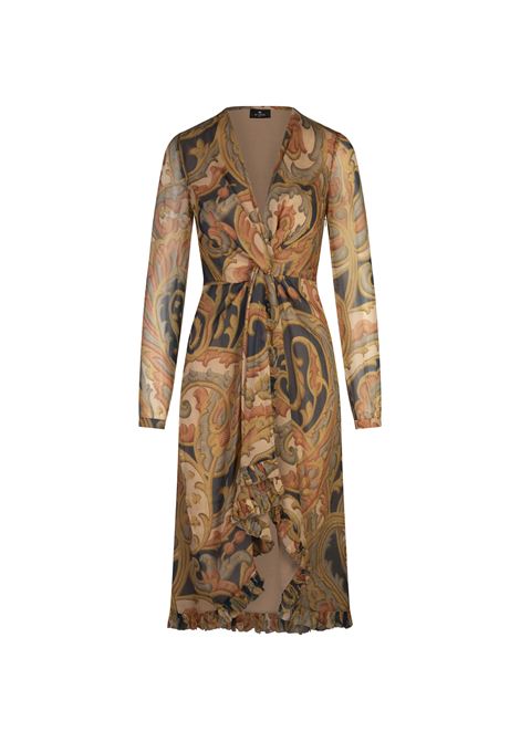 ETRO Abito Midi In Seta Blu Navy Stampata - ETRO Black Friday