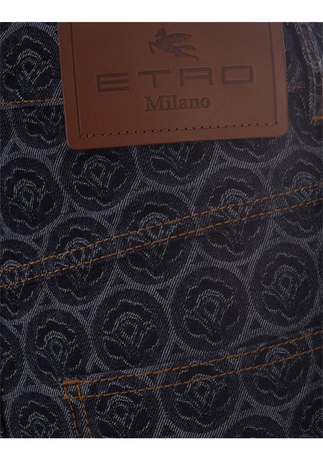 ETRO Jeans a Gamba Larga In Denim Blu Scuro Con Iconico Motivo - ETRO Offerta San Valentino