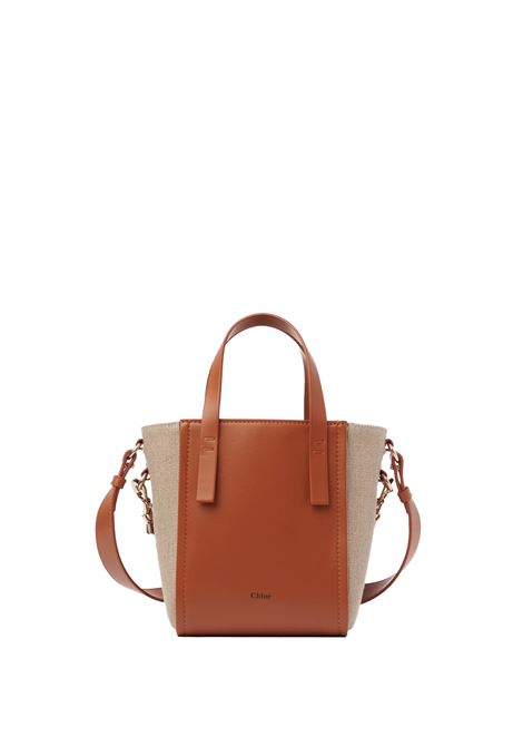 CHLOÉ Borsa "Sense" In Lino Naturale e Pelle Caramel - CHLOÉ Promozione temporanea