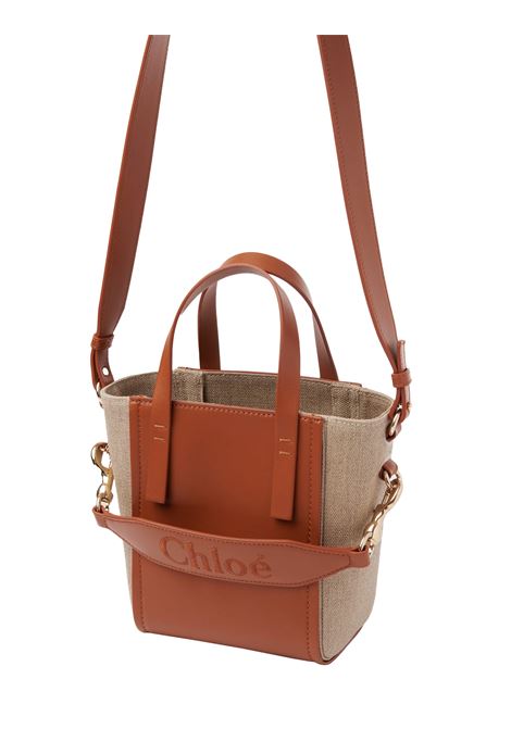 CHLOÉ Borsa "Sense" In Lino Naturale e Pelle Caramel - CHLOÉ Promozione temporanea
