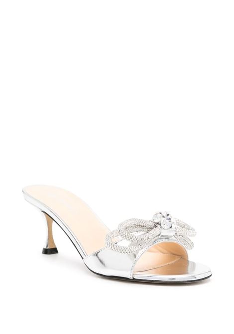 MACH & MACH Mules 65 Double Bow In Pelle Metallizzata Argento - MACH & MACH Super sconto