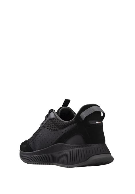 BOSS TTNM EVO Sneakers Nere In Pelle Liscia e Scamosciata e Mesh Con Suola a Spina Di Pesce - BOSS In vendita