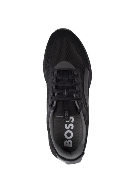 BOSS TTNM EVO Sneakers Nere In Pelle Liscia e Scamosciata e Mesh Con Suola a Spina Di Pesce - BOSS In vendita