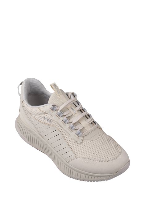 BOSS TTNM EVO Sneakers Bianche In Pelle Liscia e Scamosciata e Mesh Con Suola a Spina Di Pesce - BOSS Shopping Online