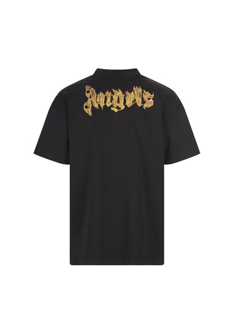 PALM ANGELS T-Shirt Nera Con Logo Palm Angels Infiammato - PALM ANGELS Convenienza