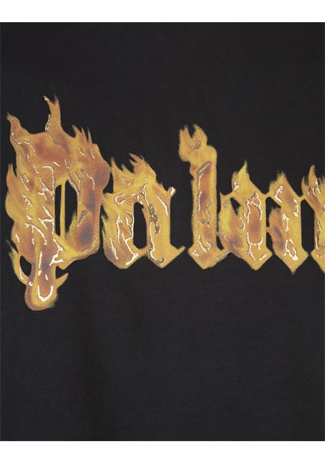 PALM ANGELS T-Shirt Nera Con Logo Palm Angels Infiammato - PALM ANGELS Convenienza