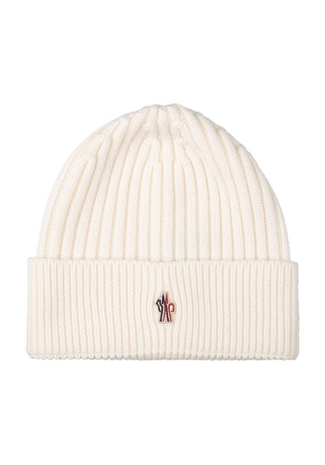 MONCLER GRENOBLE Berretto In Lana a Costine Bianca Con Patch Logo - MONCLER GRENOBLE Offerta