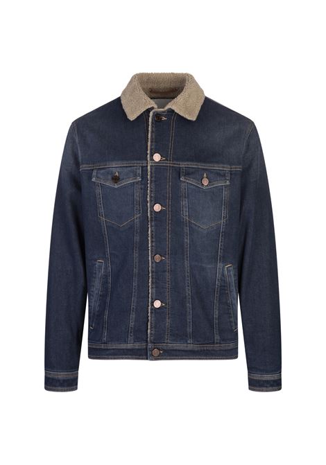 JACOB COHEN Giacca Trucker Sherpa in Mid Blue Comfort Denim - JACOB COHEN Negozio online di fabbrica