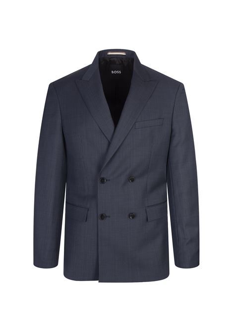 BOSS Abito Slim Fit Doppiopetto In Lana Blu Scuro Con Micromotivo - BOSS Offerta esclusiva