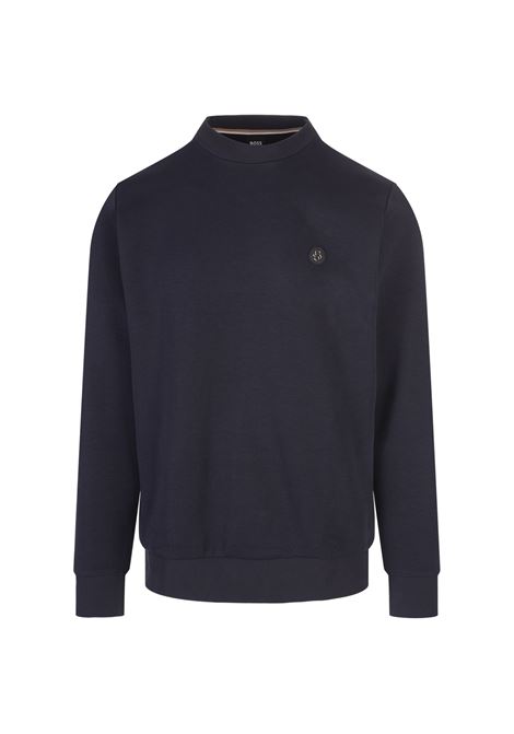 BOSS Felpa Regular Fit Blu Con Patch Monogramma - BOSS Offerta natalizia