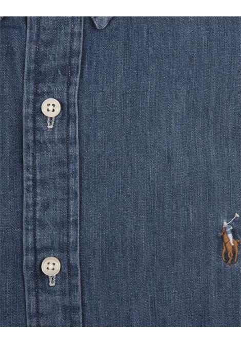 RALPH LAUREN Camicia Slim Fit In Denim Con Pony Ricamato - RALPH LAUREN Offerte esclusive