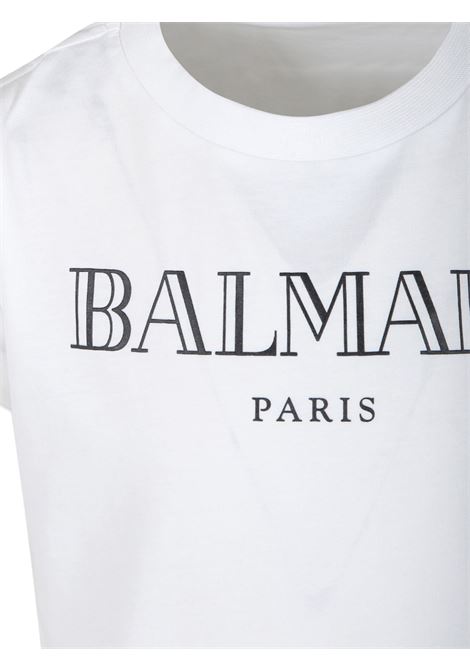BALMAIN KIDS T-Shirt Bianca con Logo Stile Romano - BALMAIN KIDS Latest stili