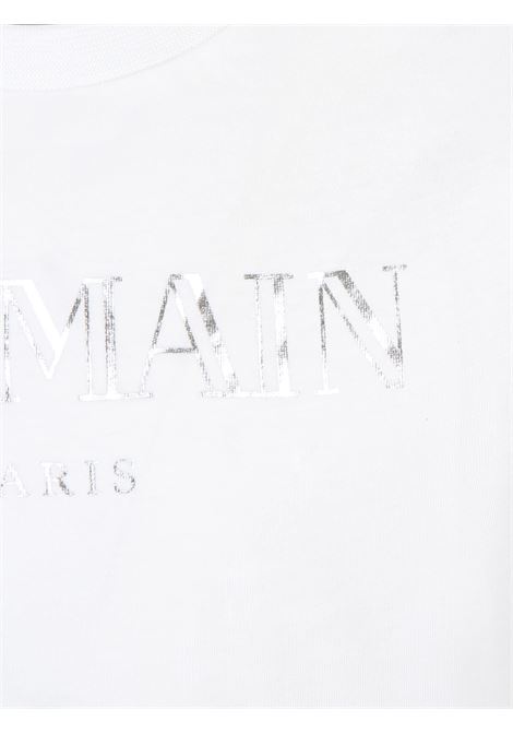 BALMAIN KIDS T-Shirt Bianca con Bottoni e Logo Argentati - BALMAIN KIDS Ultimi due giorni
