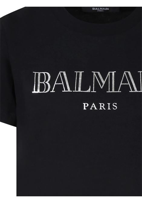 BALMAIN KIDS T-Shirt Nera con Bottoni e Logo Argentati - BALMAIN KIDS Only for today