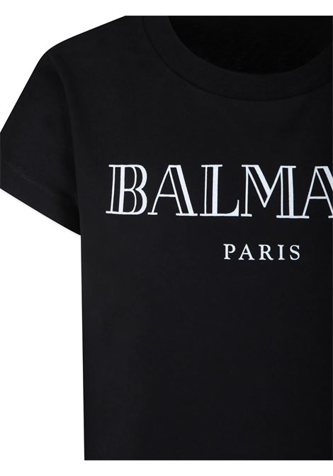 BALMAIN KIDS T-Shirt Nera con Logo Stile Romano - BALMAIN KIDS Discount Store per i nuovi prodotti