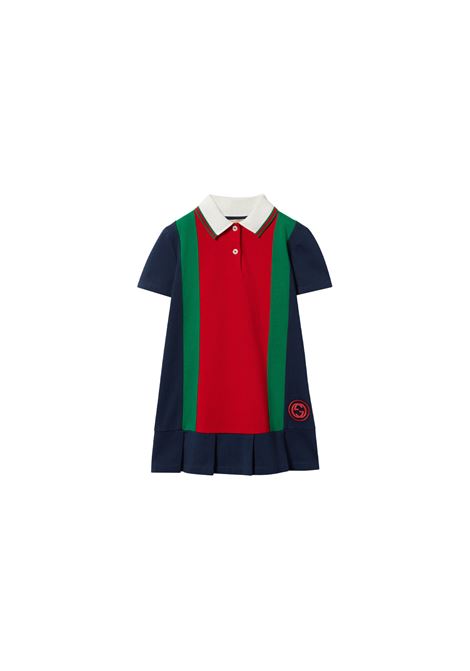 GUCCI KIDS Abito In Cotone Blu Con Nastro Web - GUCCI KIDS Limitato a 3 giorni
