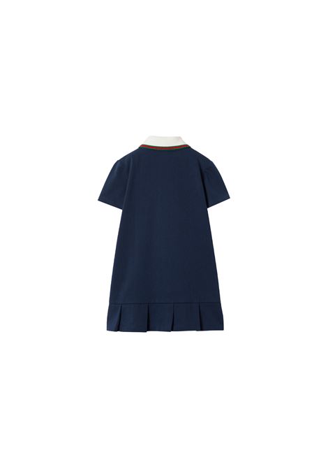 GUCCI KIDS Abito In Cotone Blu Con Nastro Web - GUCCI KIDS Limitato a 3 giorni