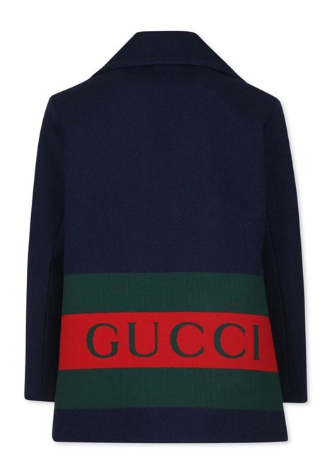 GUCCI KIDS Cappotto Blu Scuro Con Stampa Gucci Web Dietro - GUCCI KIDS Italia