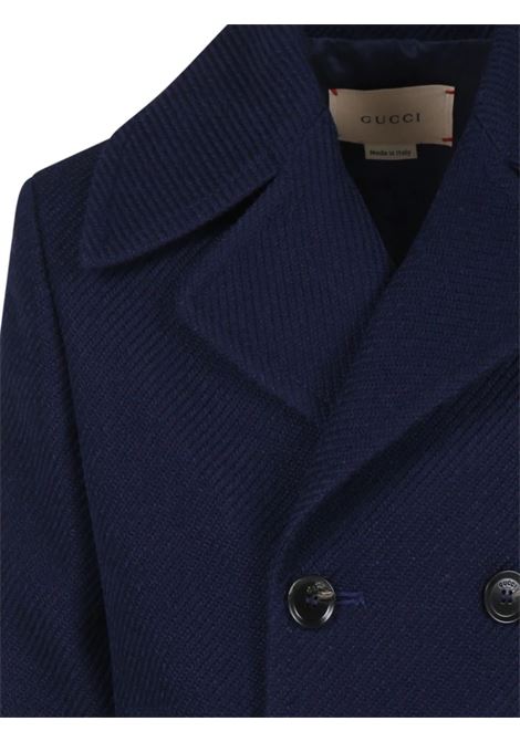 GUCCI KIDS Cappotto Blu Scuro Con Stampa Gucci Web Dietro - GUCCI KIDS Italia