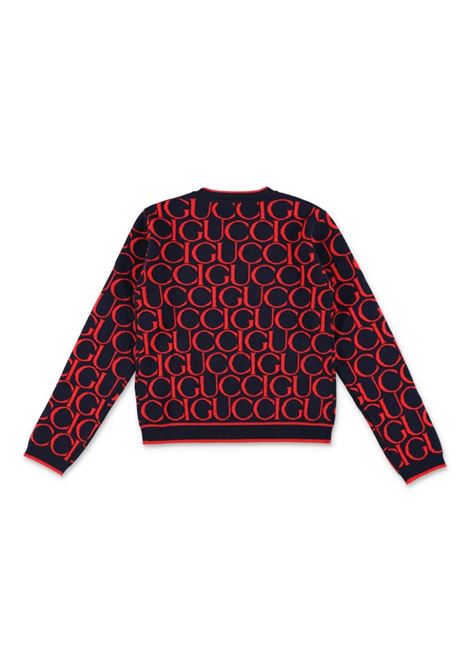 GUCCI KIDS Maglione Jacquard In Lana Gucci Blu Scuro e Rosso - GUCCI KIDS In Linea