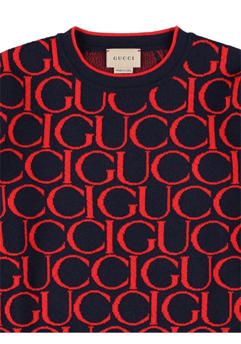 GUCCI KIDS Maglione Jacquard In Lana Gucci Blu Scuro e Rosso - GUCCI KIDS In Linea