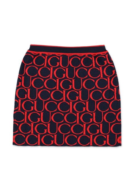 GUCCI KIDS Gonna Jacquard In Lana Gucci Blu Scuro e Rosso - GUCCI KIDS Nuovo