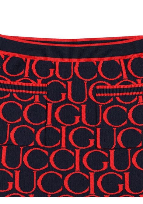 GUCCI KIDS Gonna Jacquard In Lana Gucci Blu Scuro e Rosso - GUCCI KIDS Nuovo