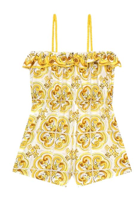 DOLCE & GABBANA KIDS Salopette Con Stampa Maiolica Gialla - DOLCE & GABBANA KIDS Pezzi Unici